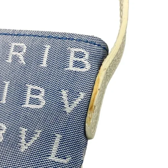 BVLGARI Logo Mania Light Blue Cream Jacquard Leather Shoulder Bag